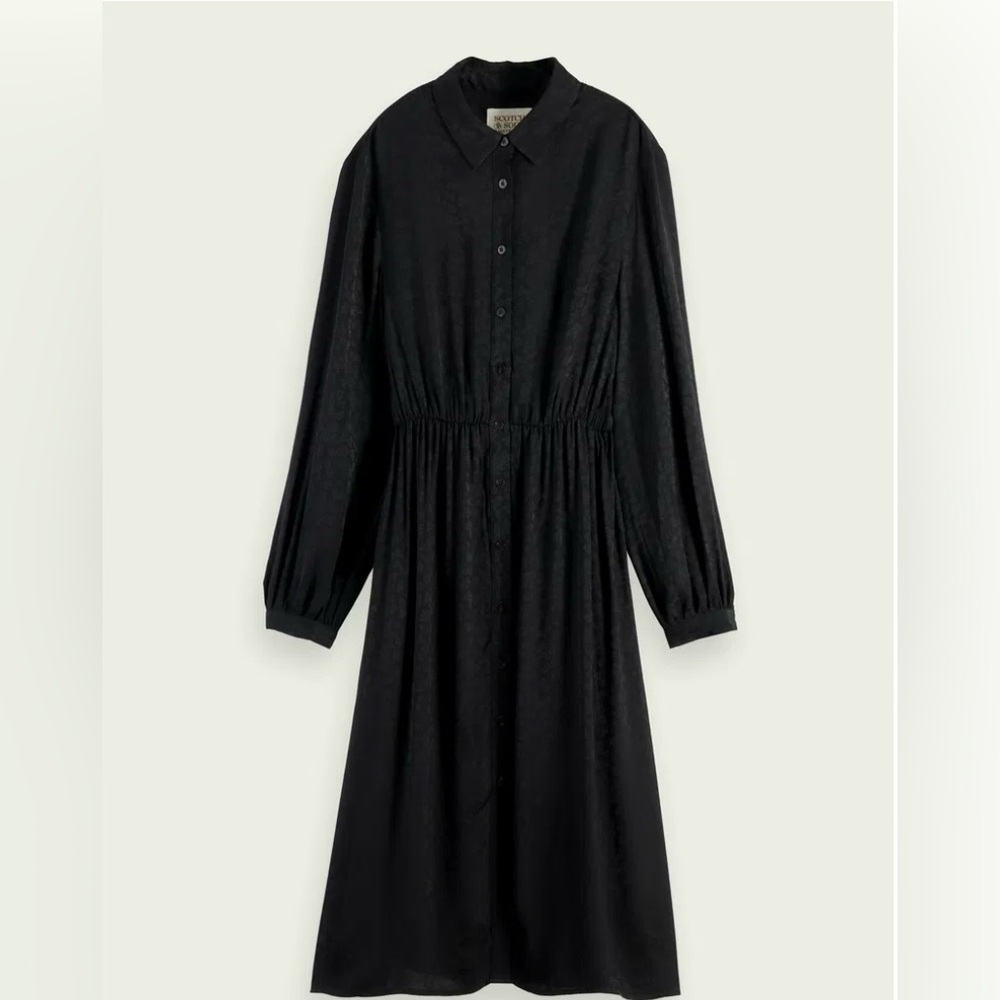 SCOTCH & SODA Black Floral Jacquard Relaxed Fit LS Shirt Dress Size L Midi Flowy